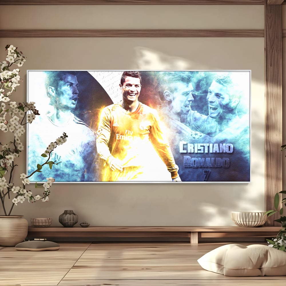 Tablou canvas cu tablou canvas cu cristiano ronaldo, in rama de aluminiu argintiu